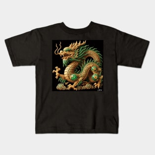 zodiac wood green jade dragon ecopop asian beast kaiju art Kids T-Shirt